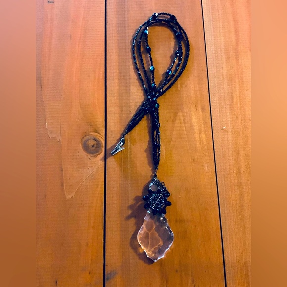 Beaded Black 21” Sun Catcher Door Hanger w Vintage Italian Chandelier Crystal - Picture 1 of 9